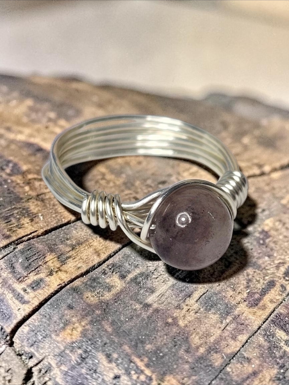 Sterling Wire-Wrap Ring with Purple Amythest Gemstone